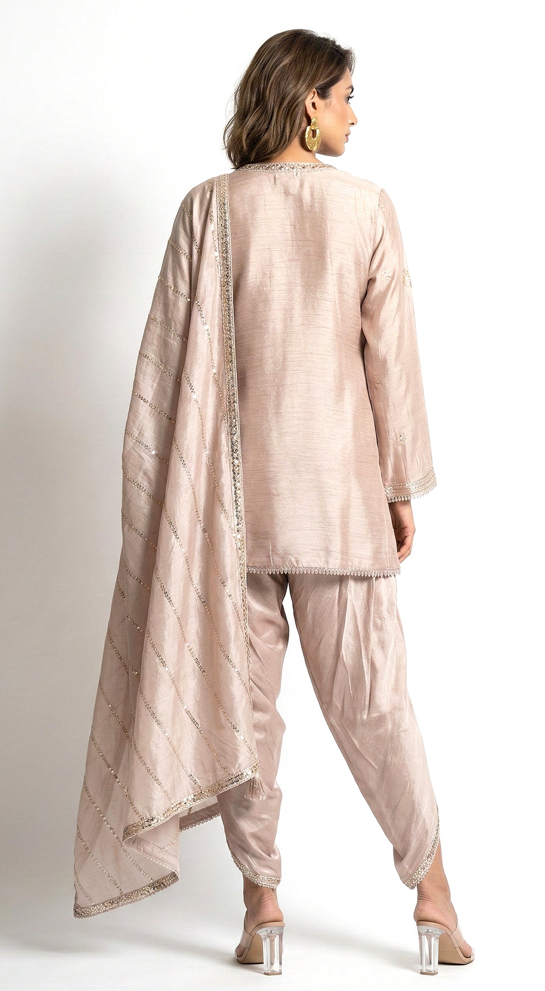 Beige Chanderi Kurta Set