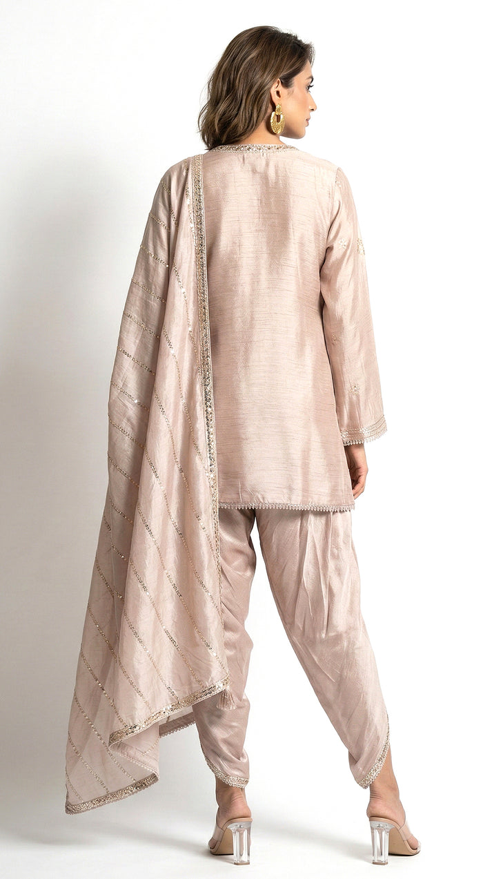 Beige Chanderi Kurta Set