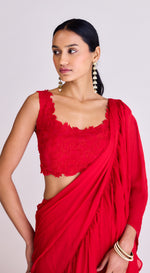 Red Pre-Draped Saree