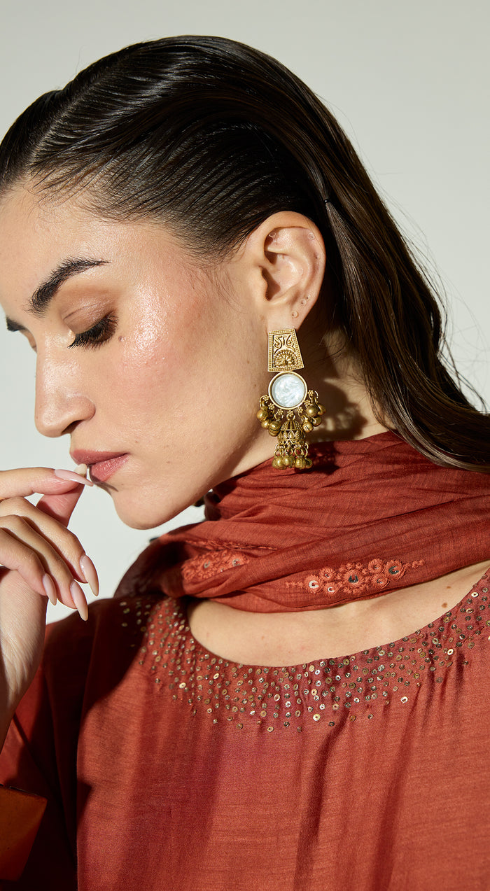 White & Gold Jhumka Earrings