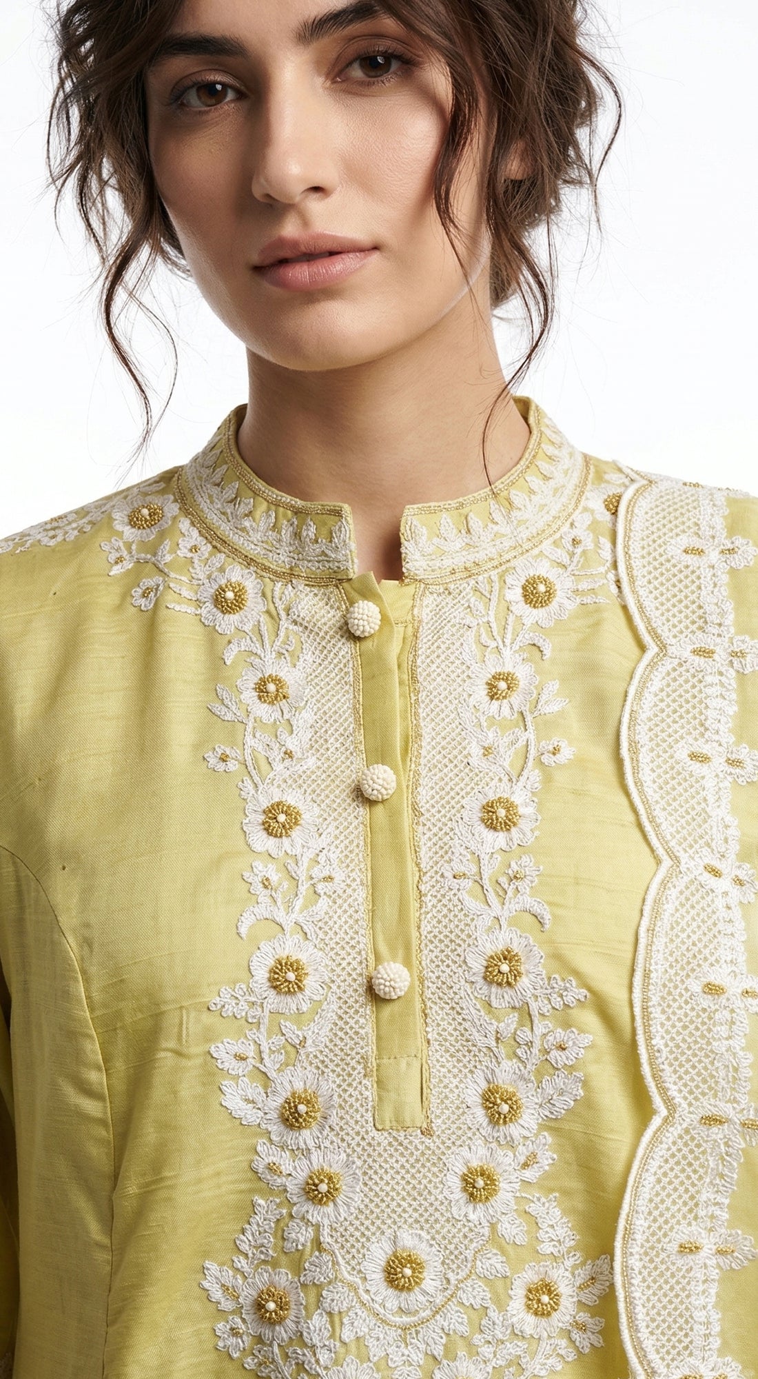Pista Cotton Embroidered Kurta Set