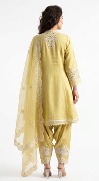 Pista Cotton Embroidered Kurta Set