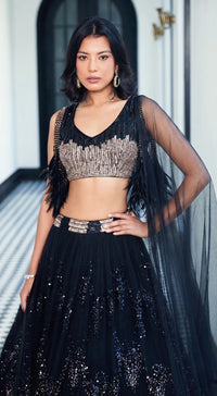Black Sequins Net Embroidered Lehenga Set