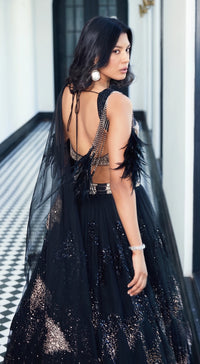 Black Sequins Net Embroidered Lehenga Set