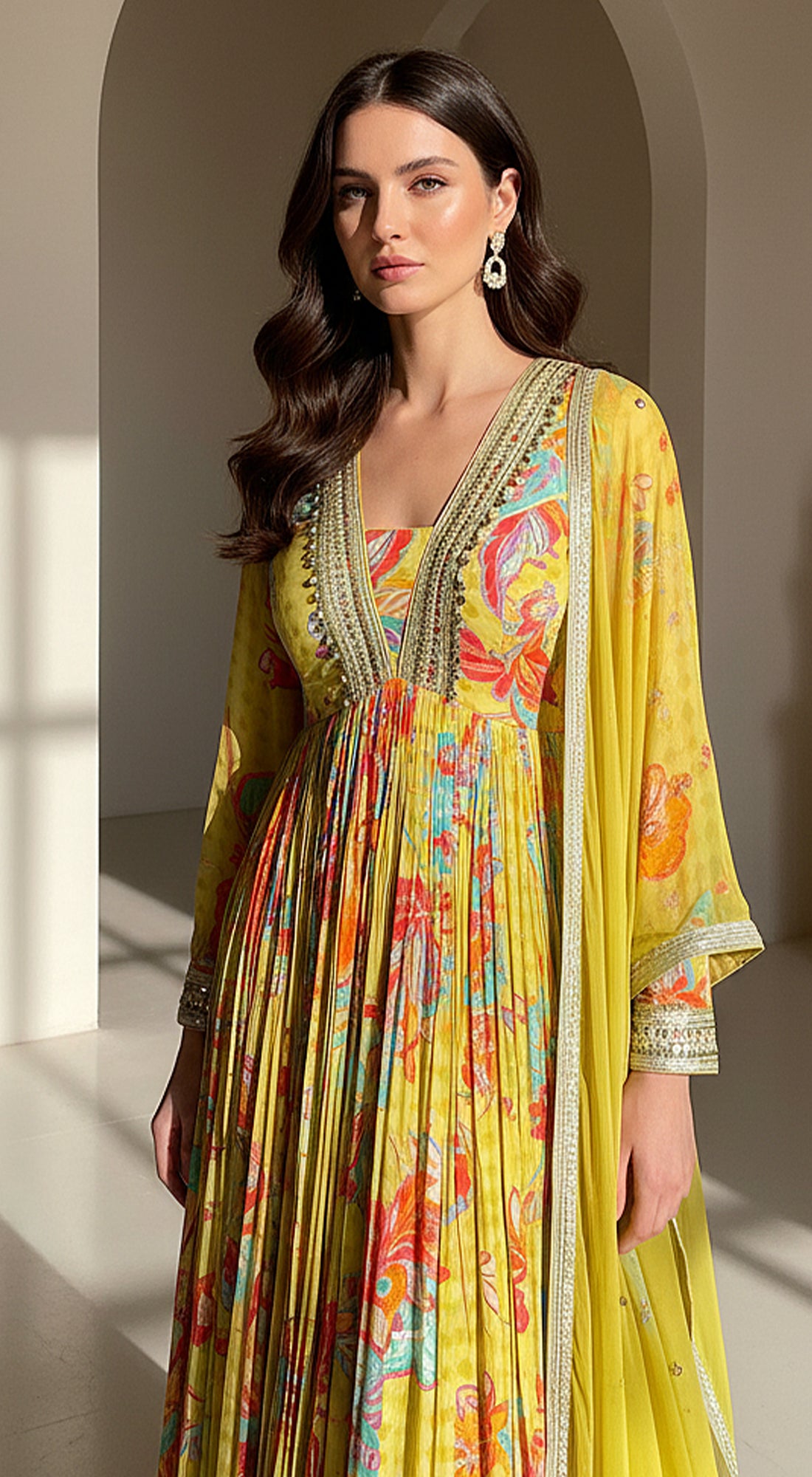 Lime Georgette Embellished Anarkali Set