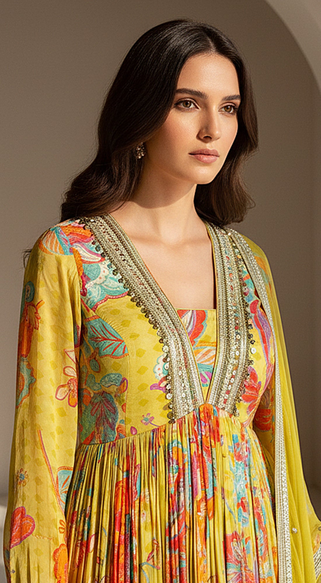 Lime Georgette Embellished Anarkali Set