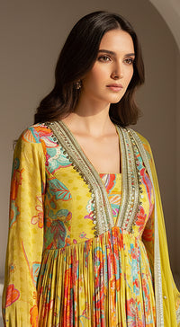 Lime Georgette Embellished Anarkali Set