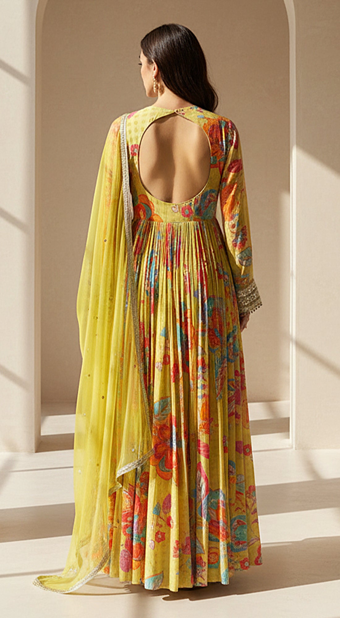 Lime Georgette Embellished Anarkali Set