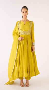 Lime Georgette Embroidered Anarkali Set