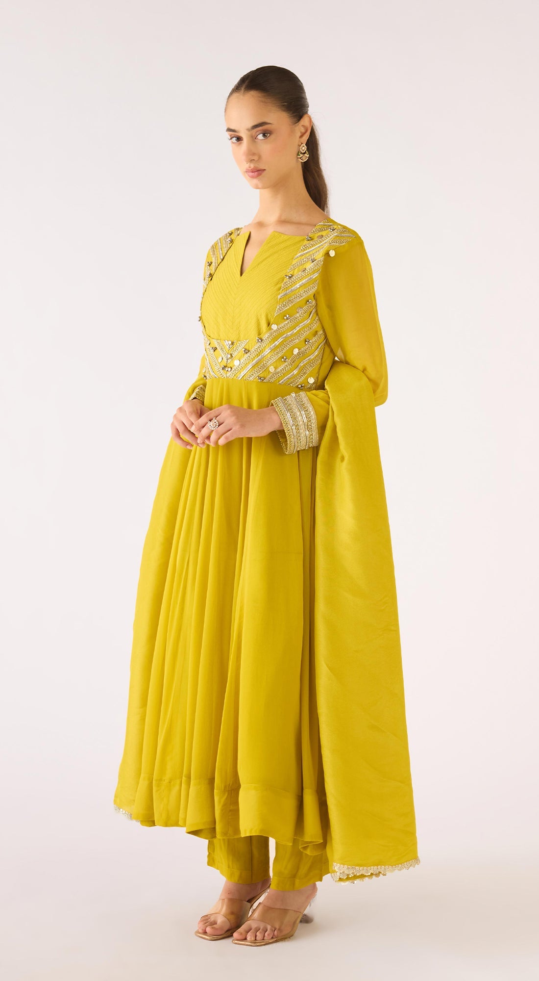 Lime Georgette Embroidered Anarkali Set