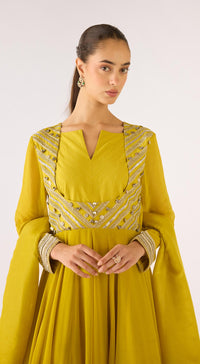 Lime Georgette Embroidered Anarkali Set