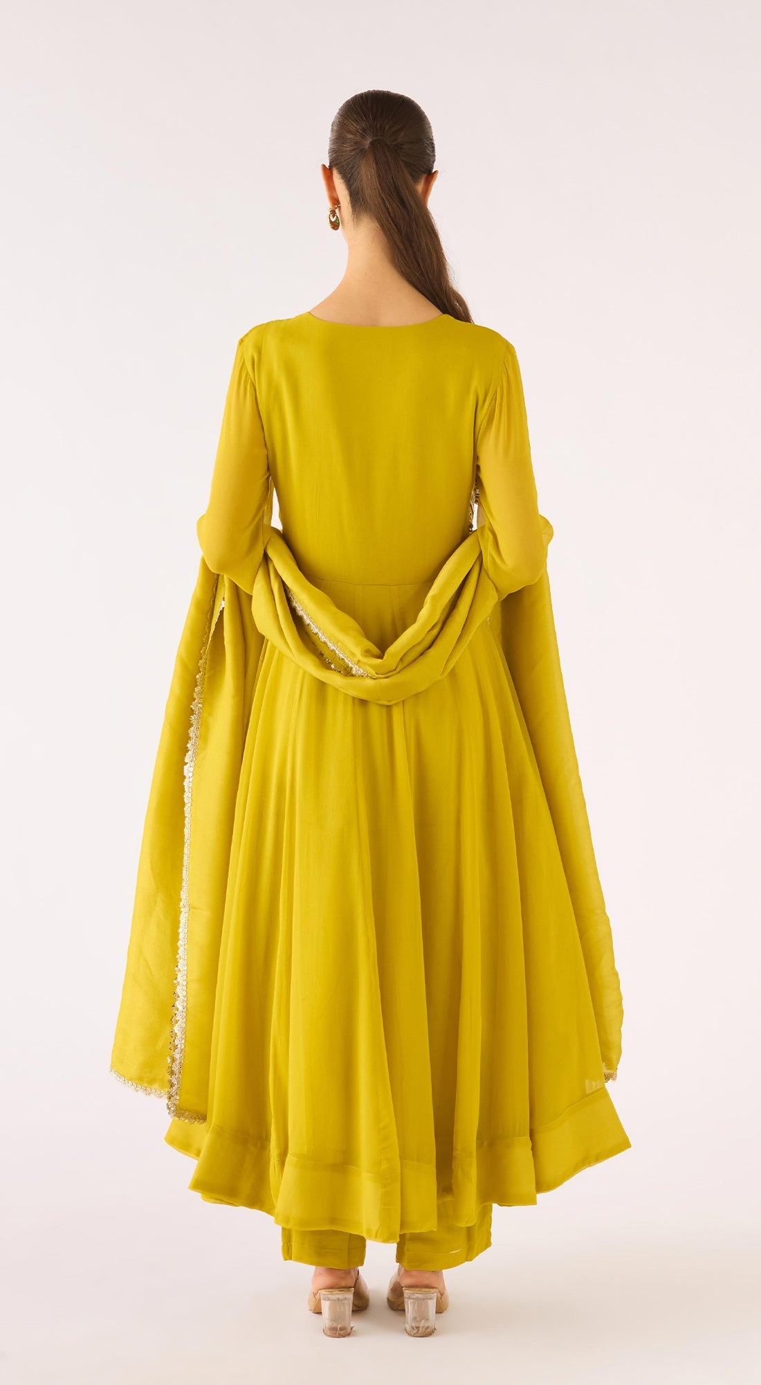 Lime Georgette Embroidered Anarkali Set