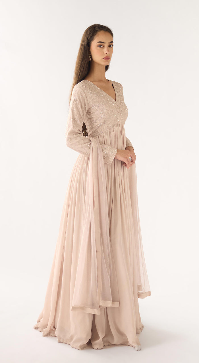 Grey Georgette Embroidered Anarkali