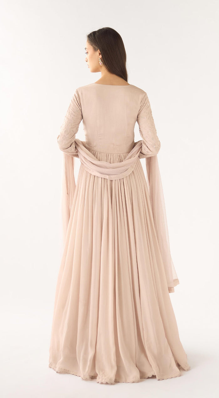 Grey Georgette Embroidered Anarkali Set