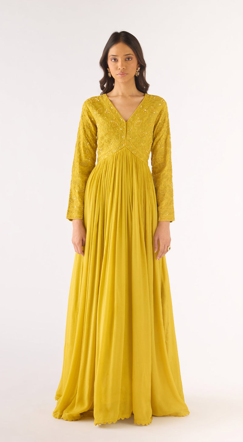 Lime Georgette Embroidered Anarkali