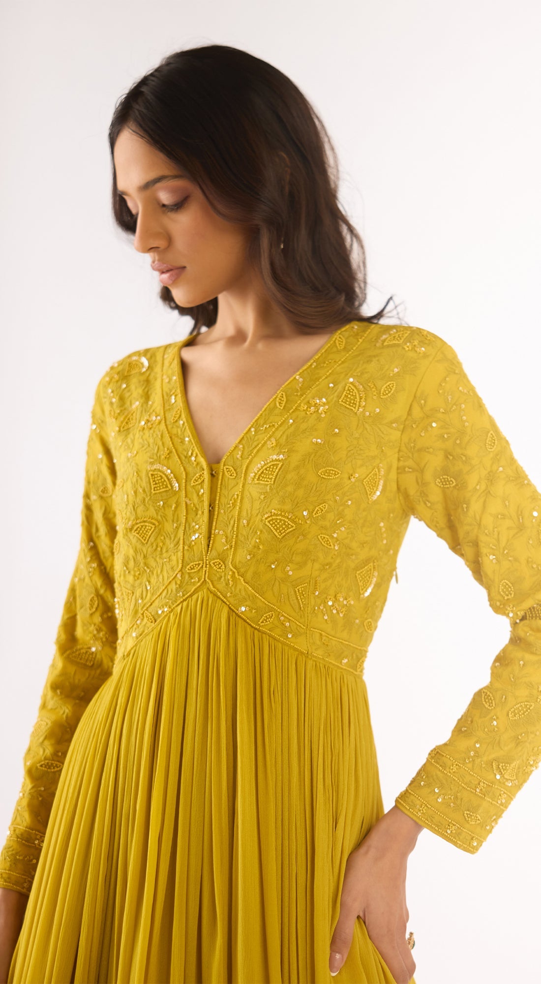 Lime Georgette Embroidered Anarkali