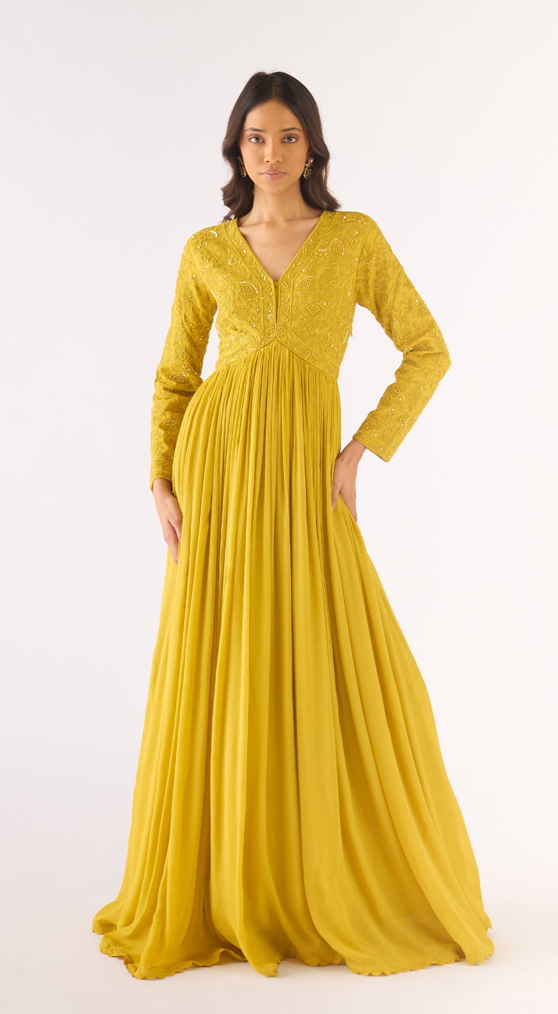 Lime Georgette Embroidered Anarkali