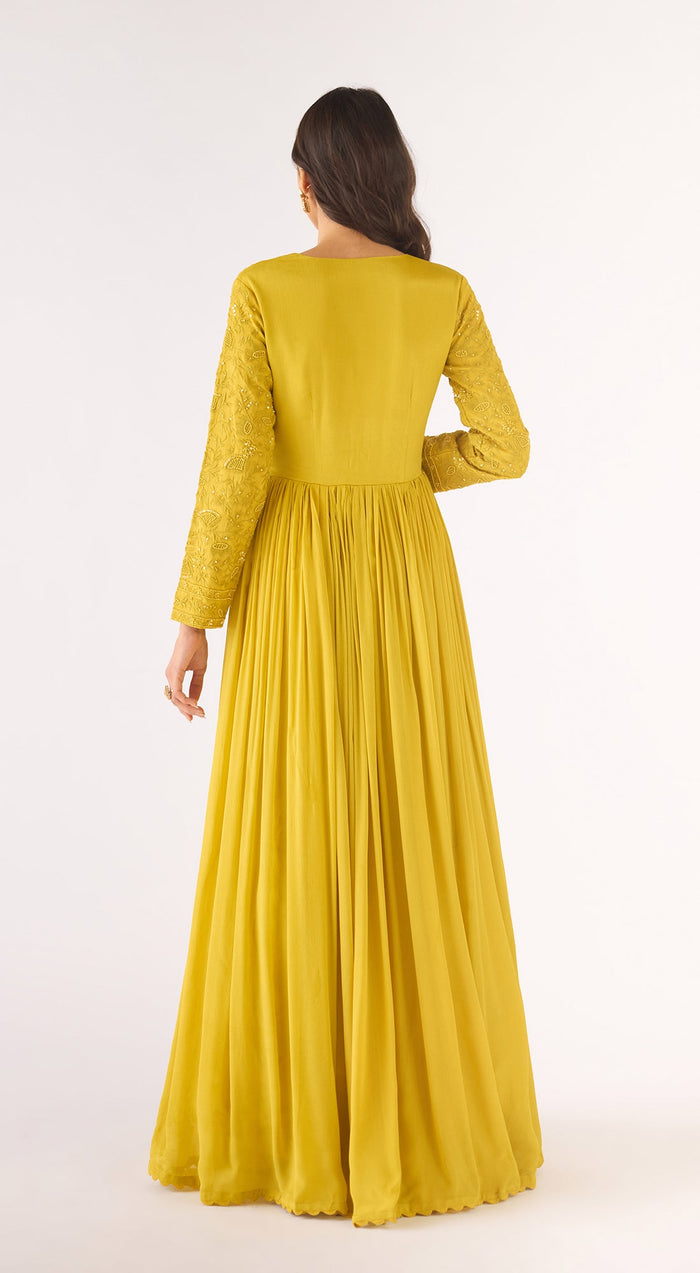 Lime Georgette Embroidered Anarkali