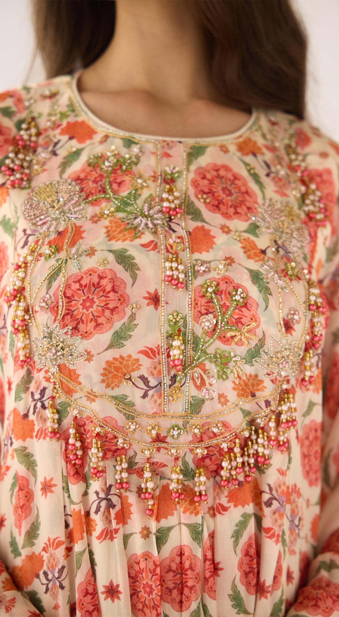 White Chinon Anarkali Set