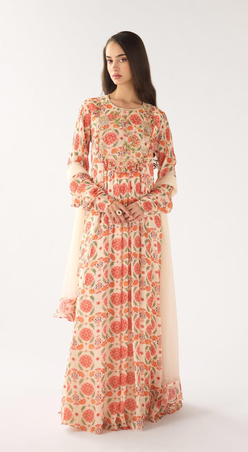 White Chinon Anarkali Set