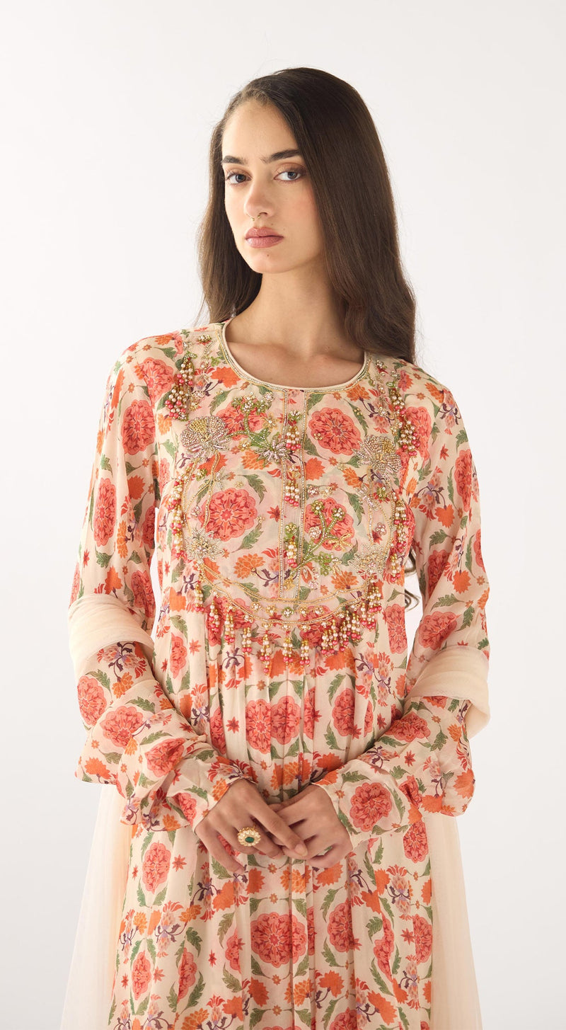 White Chinon Anarkali Set