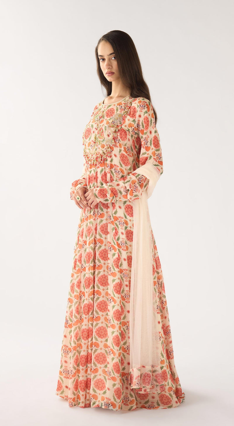 White Chinon Anarkali Set