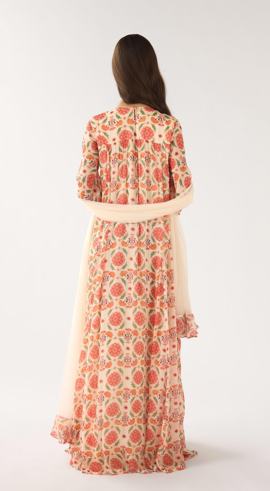 White Chinon Anarkali Set