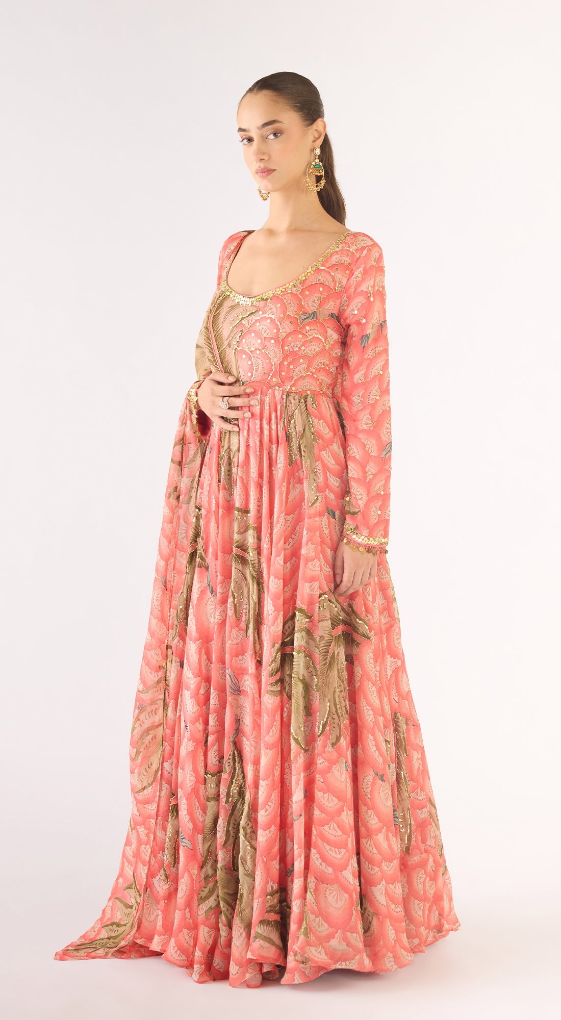 Pink Organza Embroidered Anarkali Set