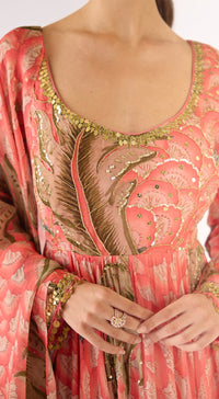 Pink Organza Embroidered Anarkali Set