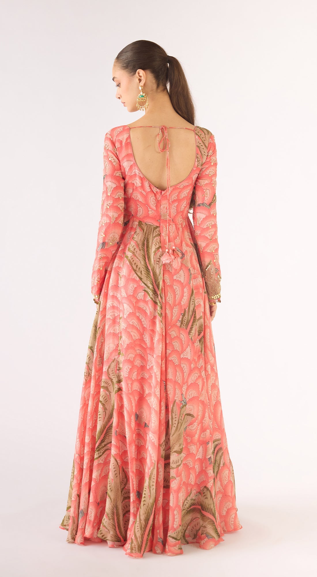 Pink Organza Embroidered Anarkali Set