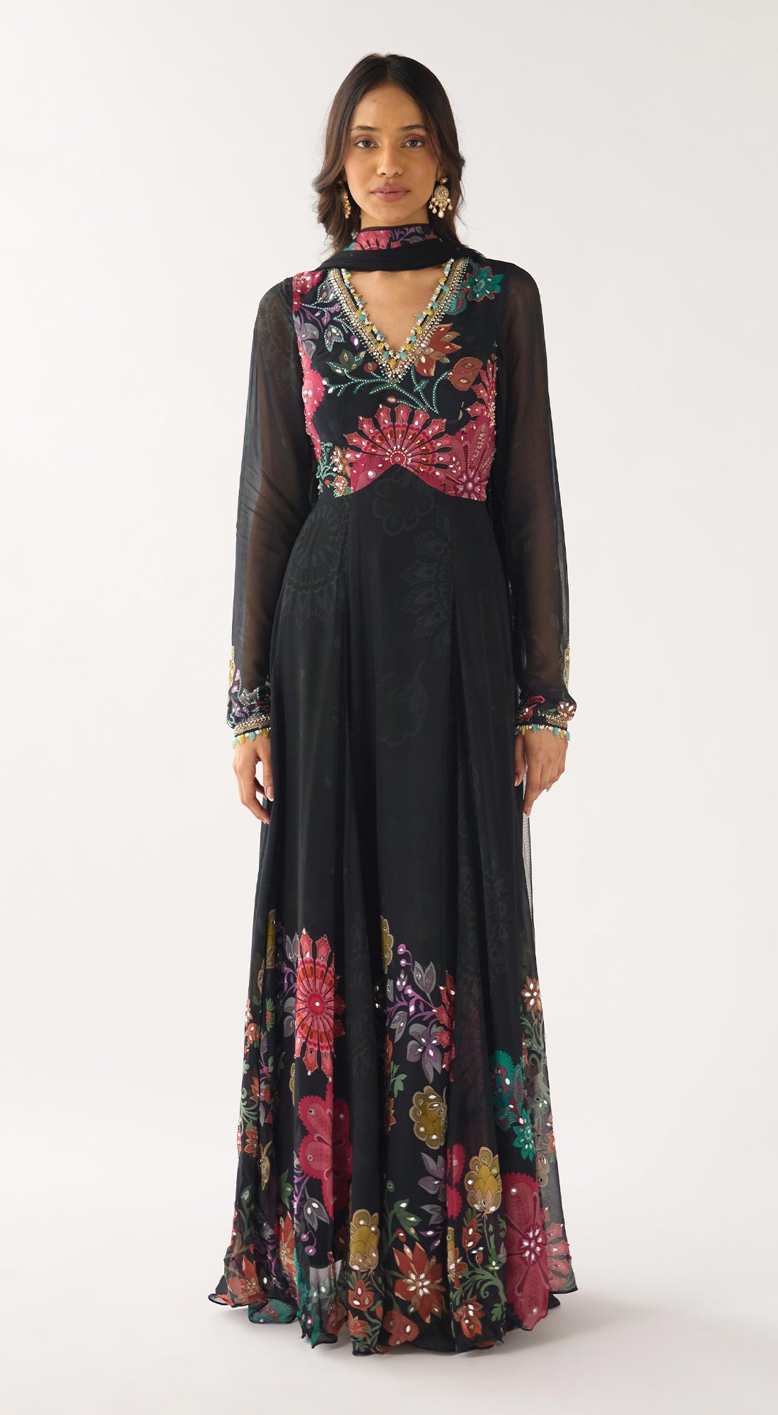 Black Georgette Embroidered Anarkali Set