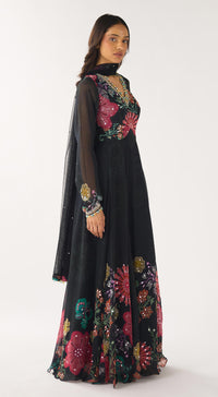 Black Georgette Embroidered Anarkali Set