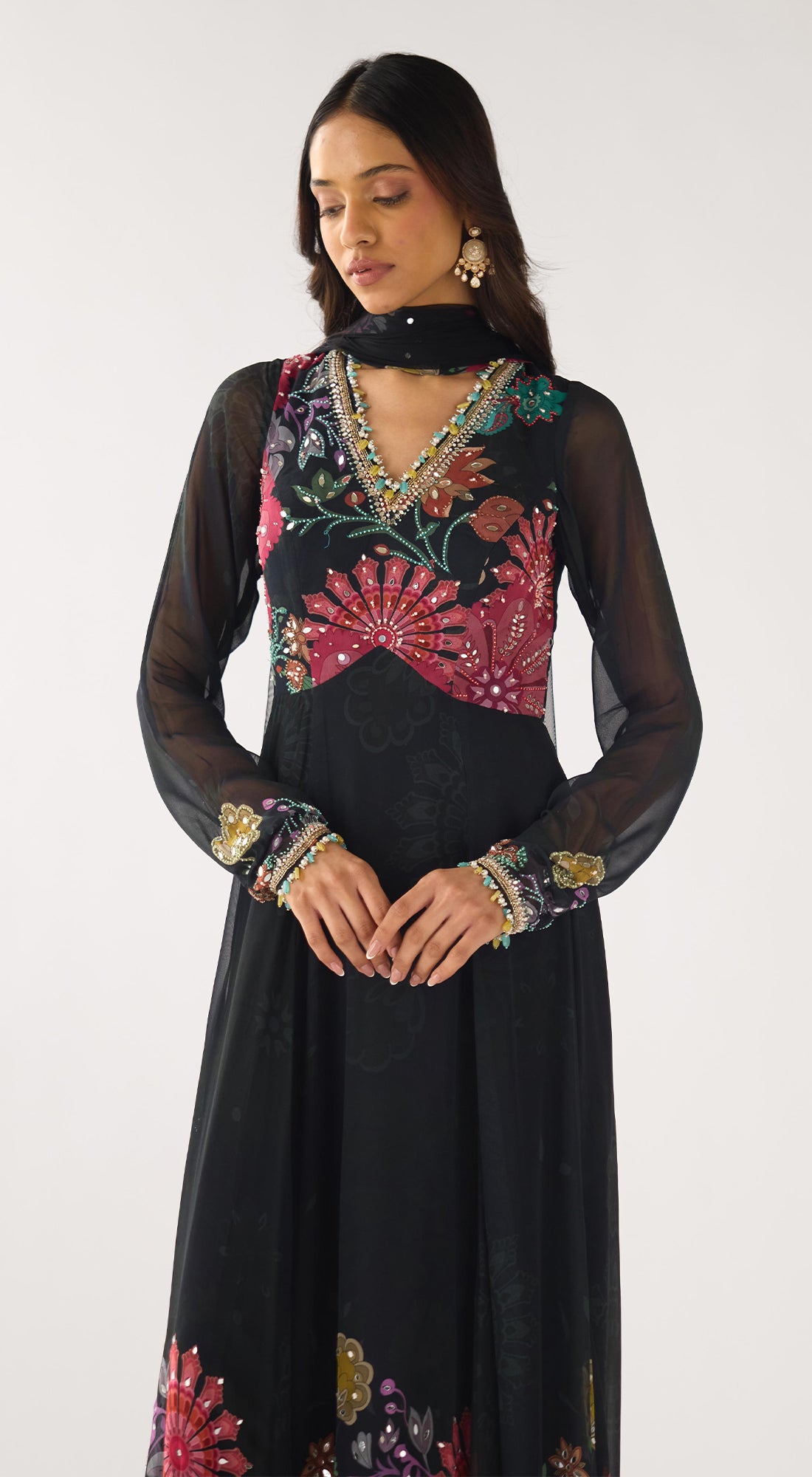 Black Georgette Embroidered Anarkali Set