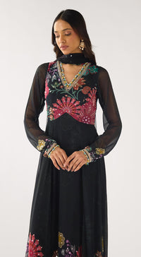 Black Georgette Embroidered Anarkali Set