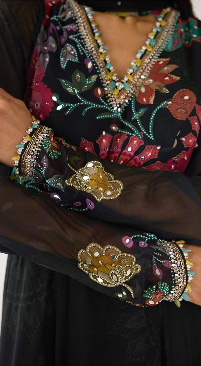 Black Georgette Embroidered Anarkali Set