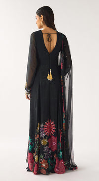 Black Georgette Embroidered Anarkali Set