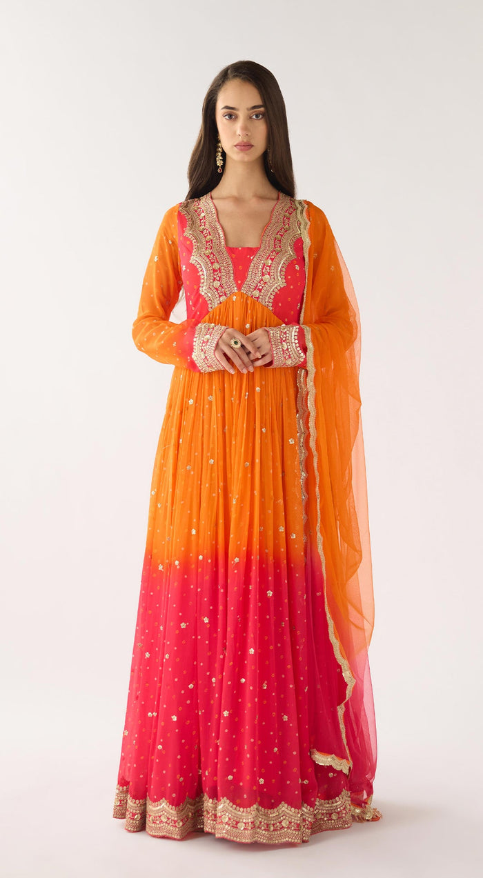 Orange Georgette Anarkali Set