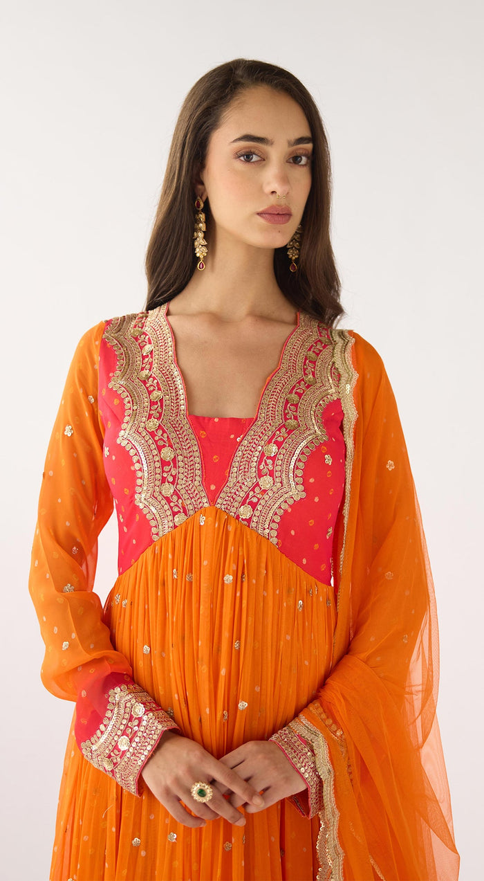 Orange Georgette Anarkali Set