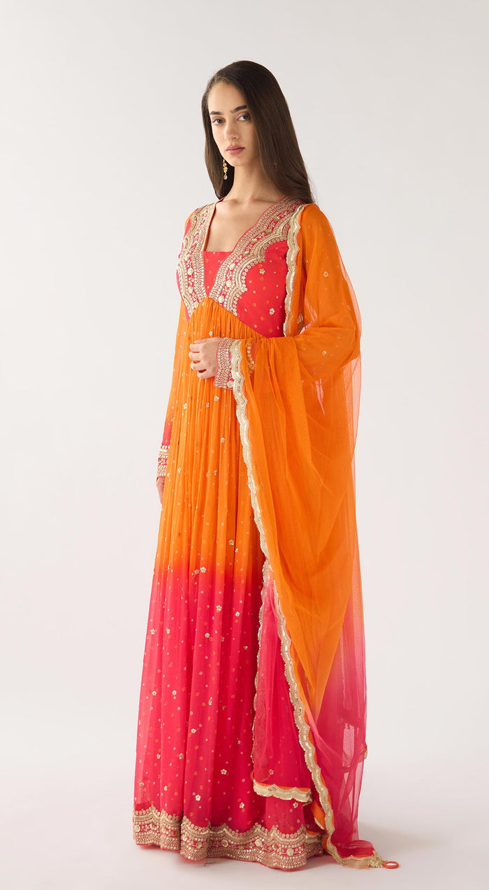 Orange Georgette Anarkali Set