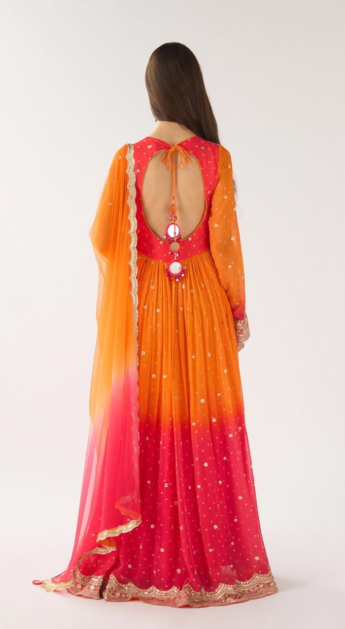 Orange Georgette Anarkali Set
