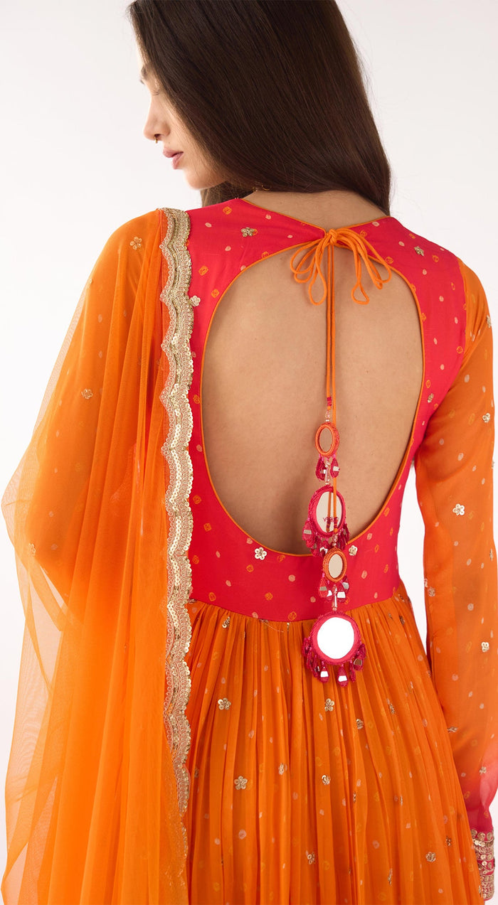 Orange Georgette Anarkali Set