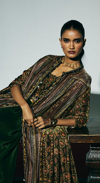 Green Velvet Embroidered Cape Set