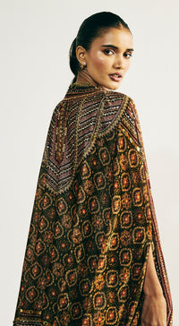 Green Velvet Embroidered Cape Set