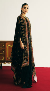 Black Velvet Embroidered Cape Set