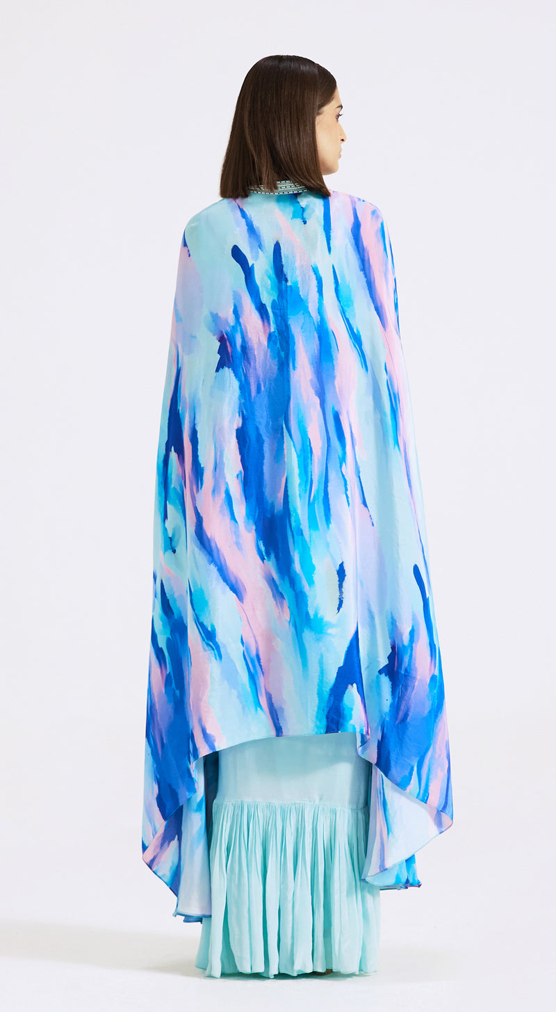 Aqua Blue Draped Skirt Set