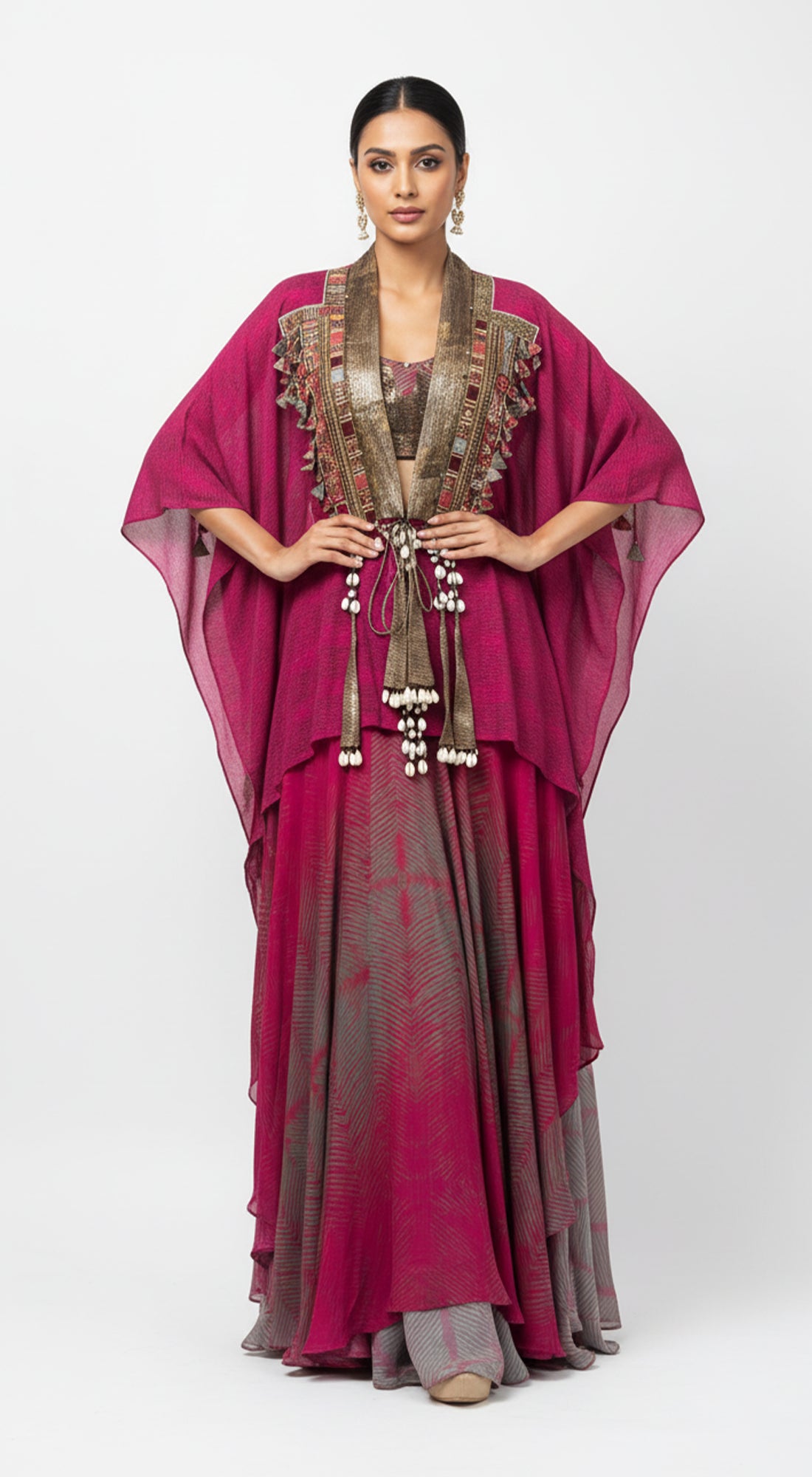 Crimson Dynasty Embelished Cape Set