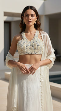 Ivory Georgette Embroidered Cape Set