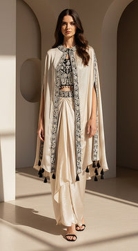 Ivory Nocturne Embroidered Cape Set