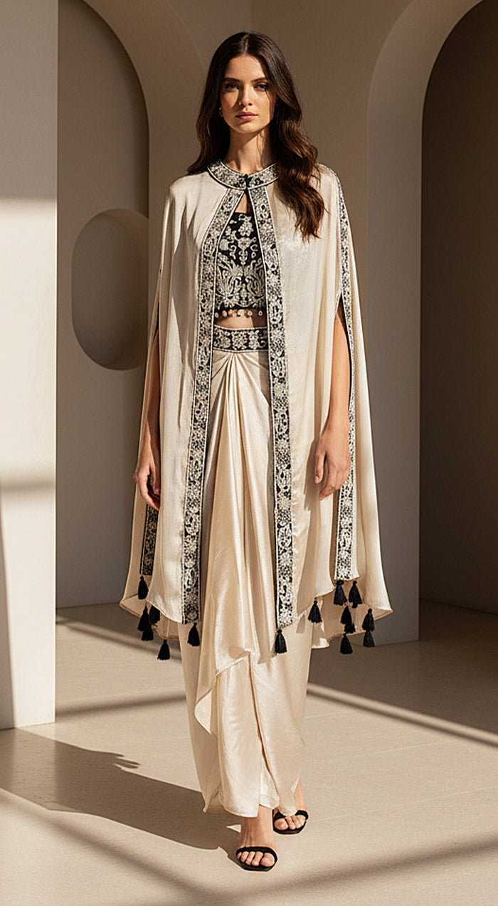 Ivory Nocturne Embroidered Cape Set