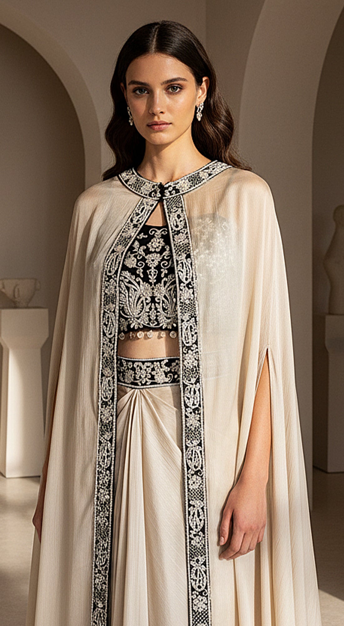 Ivory Nocturne Embroidered Cape Set